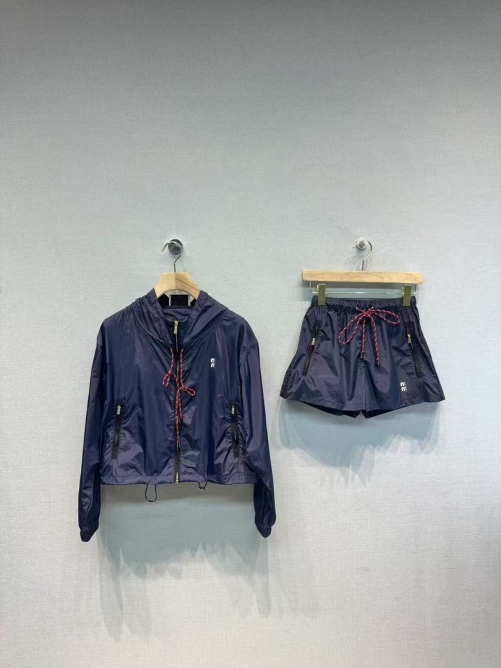 Miu Miu Navy Windbreaker Jacket and Shorts Set